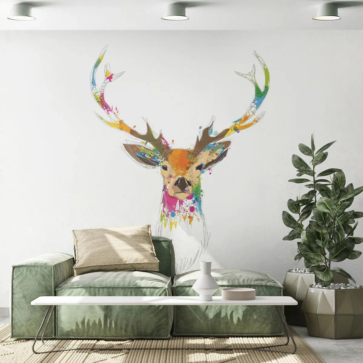 Fototapet Premium Sand - Blid kronhjort badet i farver - Abstraktion, Dyr, Hjort - 350x256 cm