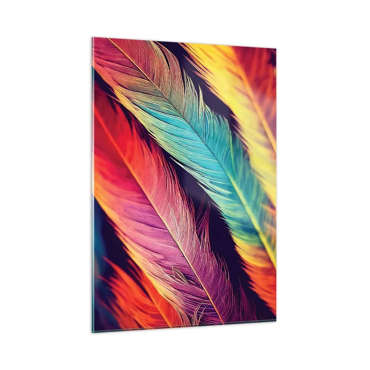 Billede på glas - Fjeragtig regnbue - 50x70 cm