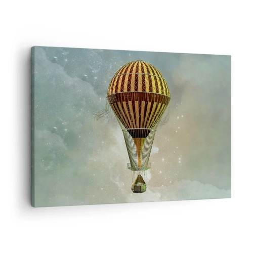 Lærredstryk - Billede på lærred - En varmluftballon svæver blandt skyerne - 70x50cm - Banebrydende flyvninger - Moderne vægdekoration til stue og soveværelse ARTTOR
