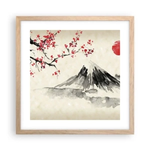Plakat i ramme af lyst egetræ - Bliv forelsket i Japan - 40x40 cm