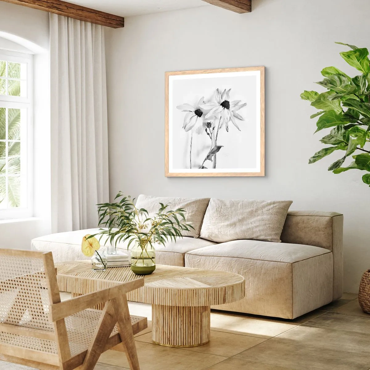 Plakat i ramme af lyst egetræ - Ingen ønsker at være alene - 40x40 cm