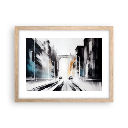 Plakat i ramme af lyst egetræ - Bystudie: arkitektur og bevægelse - 40x30 cm