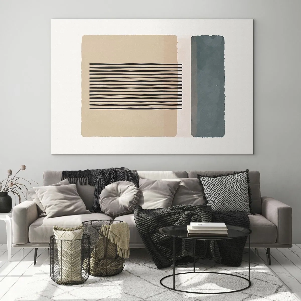 Billede på glas - Geometrisk komposition med striber og farveblokke - 70x50cm - Alt er i god stand - Moderne vægdekoration til stue og soveværelse ARTTOR