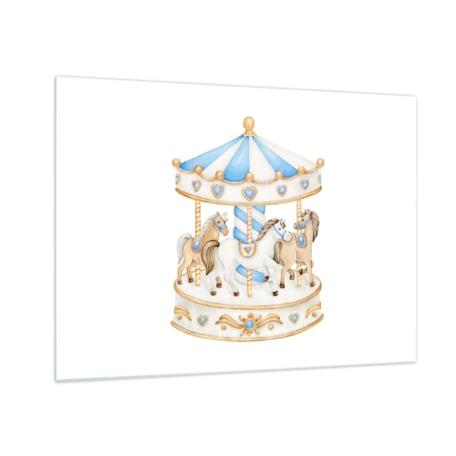 Billede på glas - En karrusel med heste i pastelfarver - 70x50cm - Sød barndom - Moderne vægdekoration til stue og soveværelse ARTTOR