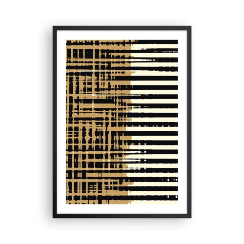 Plakat i sort ramme - Geometrisk mønster med linjer og varme farver - 50x70cm - Arkitektonisk abstraktion - Moderne vægdekoration til stue og soveværelse ARTTOR