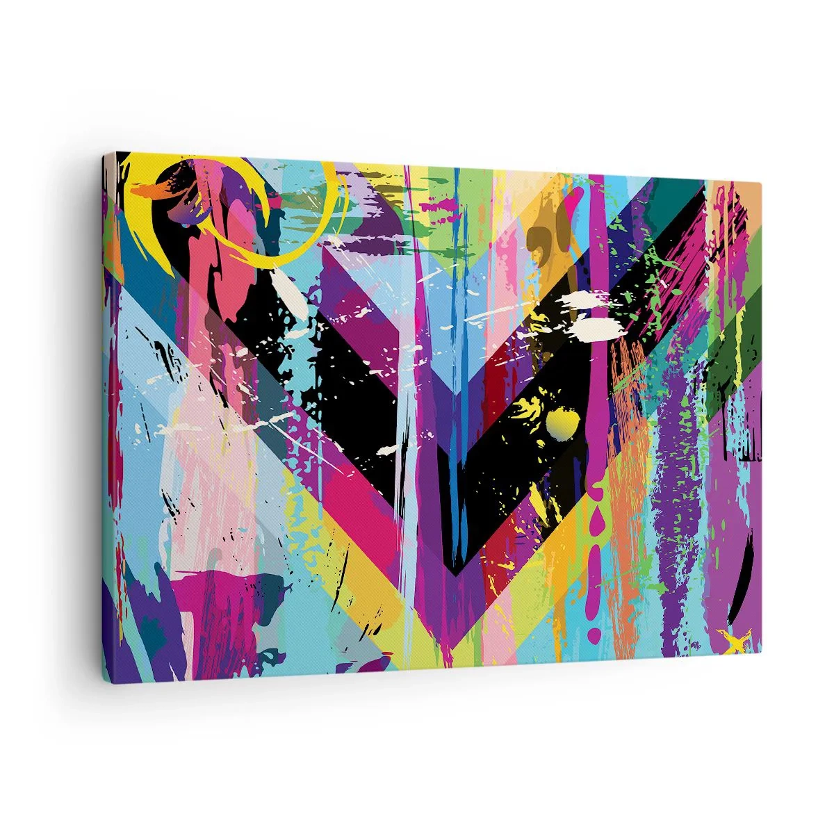 Lærredstryk - Billede på lærred - Abstrakt mønster med farverige geometriske former - 70x50cm - Fra top til bund - Moderne vægdekoration til stue og soveværelse ARTTOR