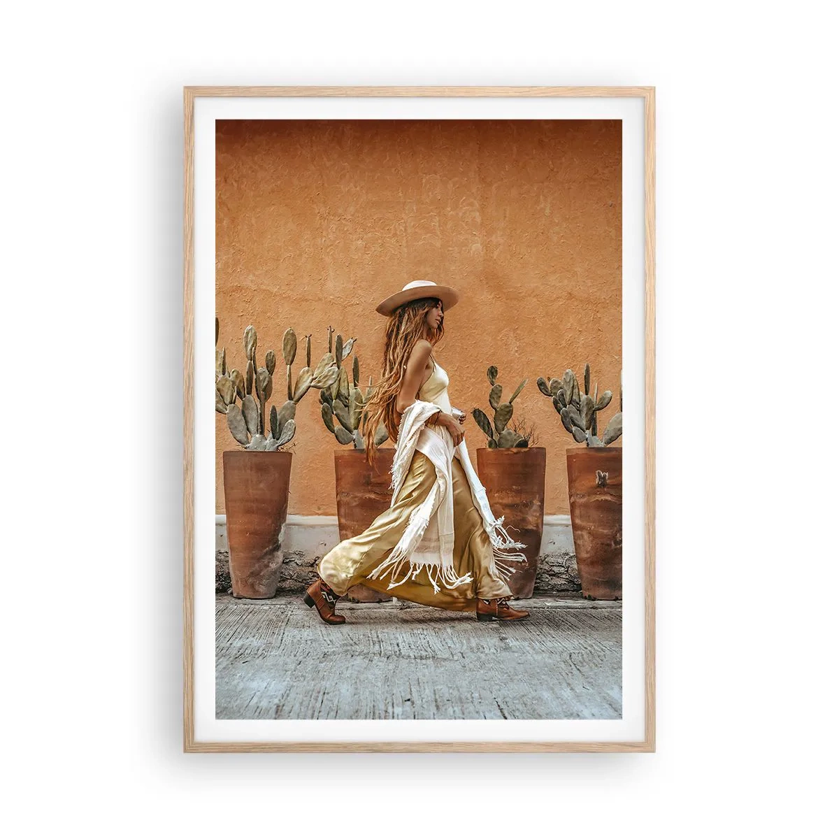 Plakat i ramme af lyst egetræ - I en hippieagtig stil - 70x100 cm