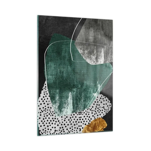 Billede på glas - Farverig abstraktion med en guldflager - 50x70 cm