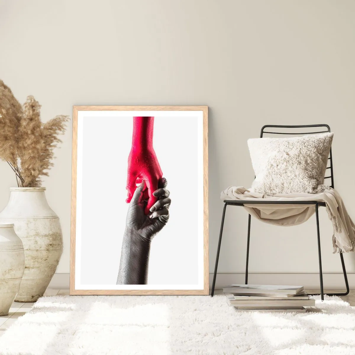 Plakat i ramme af lyst egetræ - Sammen, om end forskellige - 30x40 cm