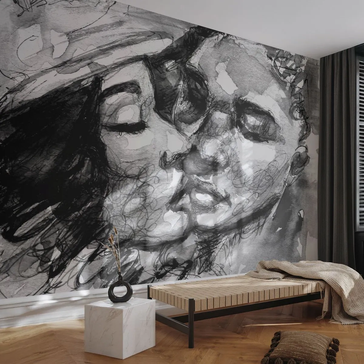 Fototapet Premium Canvas - Et ømt øjeblik - Kys, Elsker, Elskere - 400x280 cm