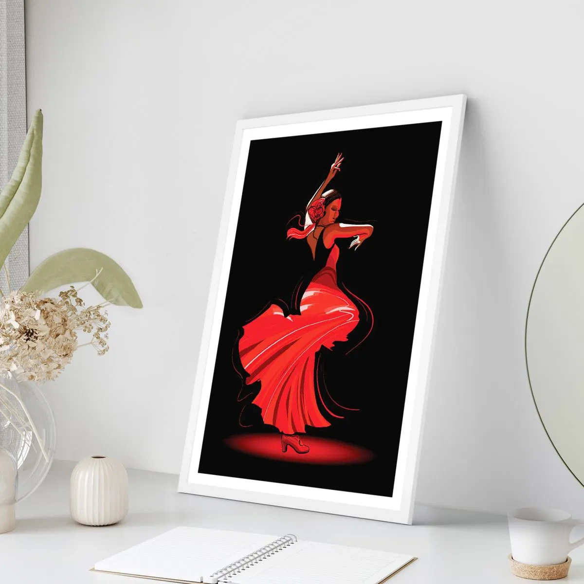 Plakat i hvid ramme - Flamencoens brændende ånd - 50x70 cm