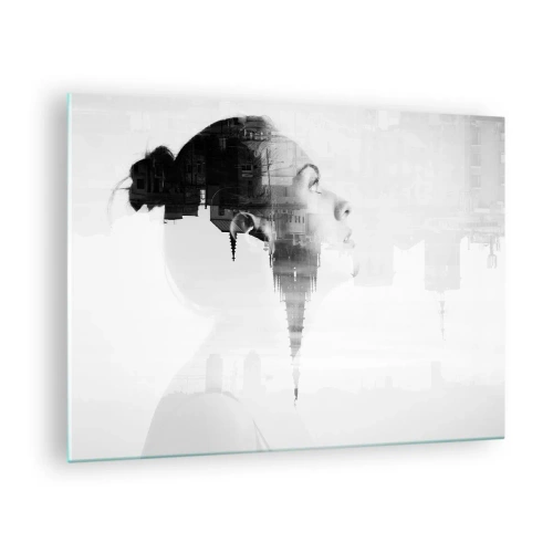 Billede på glas - Silhuet af en kvinde med arkitektoniske elementer i baggrunden - 70x50cm - På begge sider af glasset - Moderne vægdekoration til stue og soveværelse ARTTOR