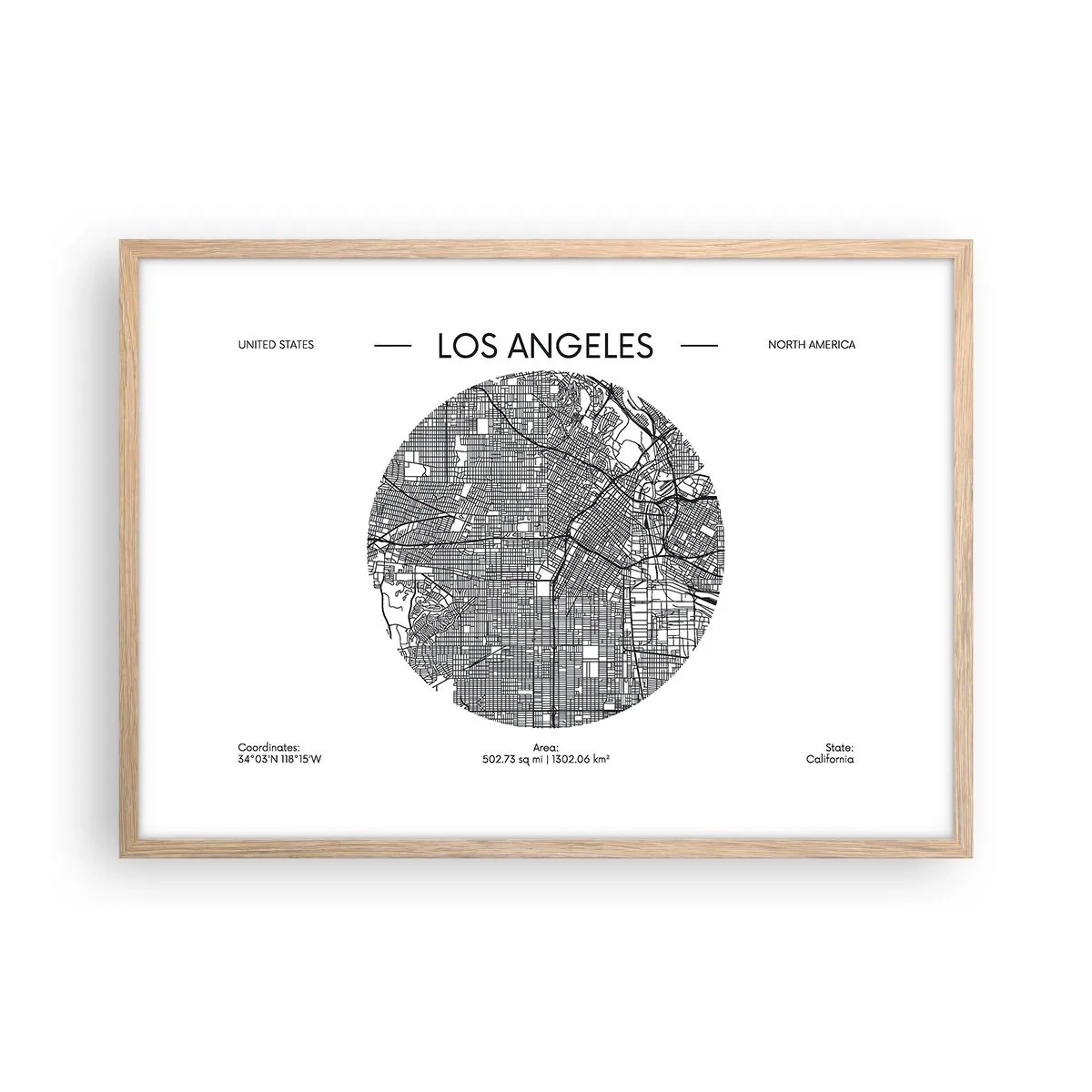 Plakat i ramme af lyst egetræ - Los Angeles' anatomi - 70x50 cm