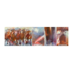 Prøve Fototapet Selvklæbende Deluxe Sticker - Lige i regn og tåge - Mennesker, Travl by, Stykke - 100x30 cm
