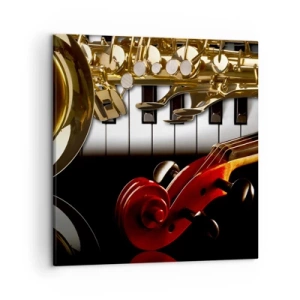 Lærredstryk - Billede på lærred - Metalplader, træ og elfenben - 50x50 cm