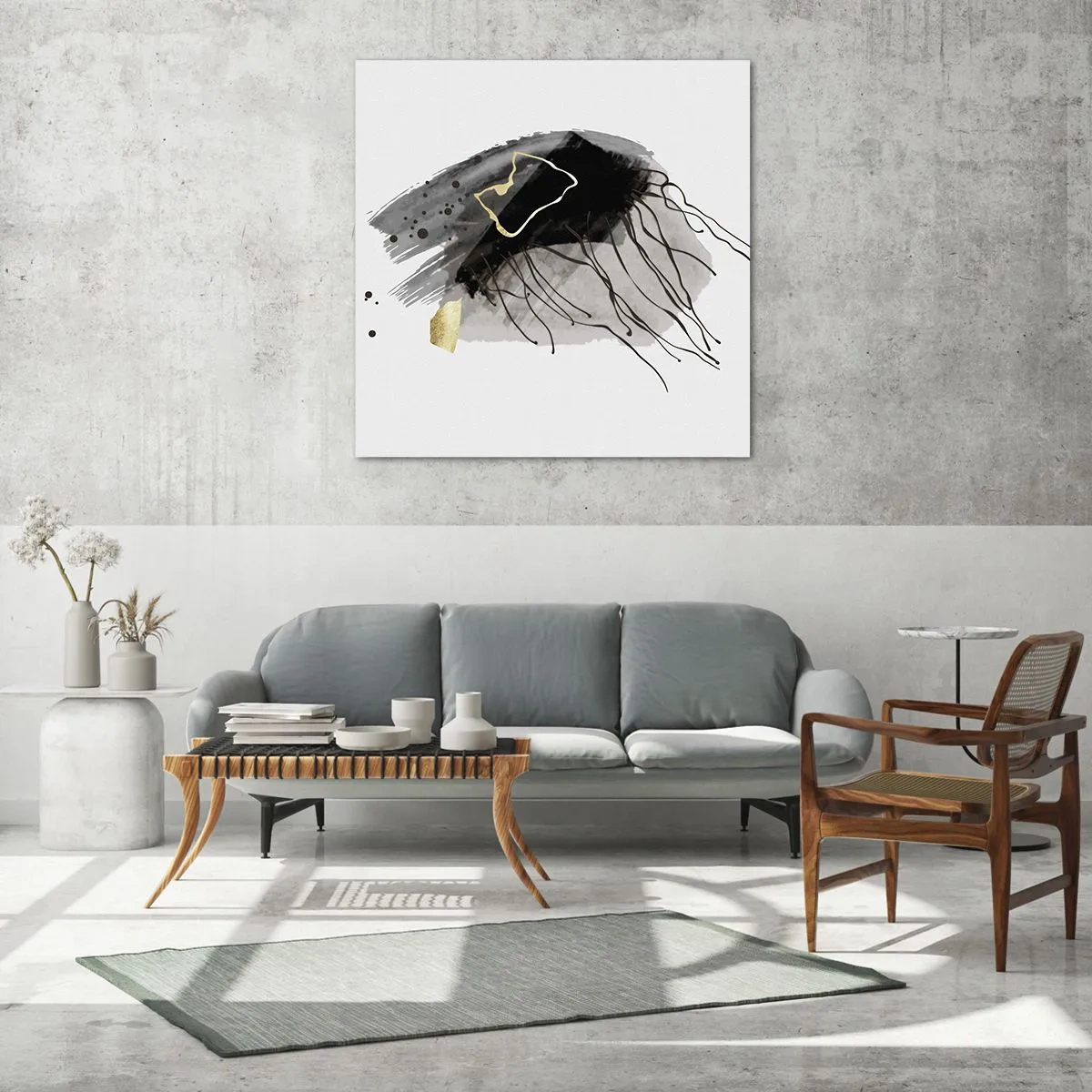 Billede på glas - I sort og guld - 60x60 cm