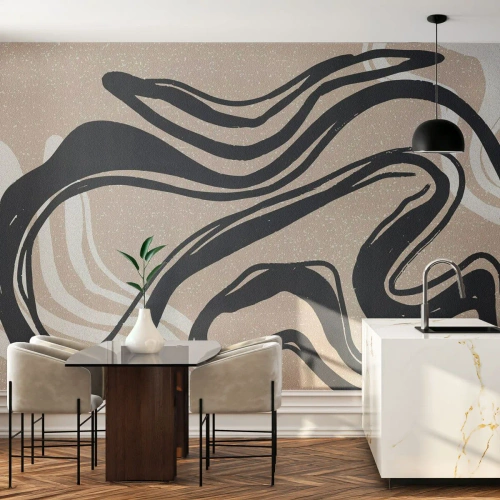 Fototapet Standard Eco - Sorte udtryksfulde linjer på en beige baggrund - 100x70cm - Multipliceret udtryk - Moderne vægdekoration til stue og soveværelse ARTTOR