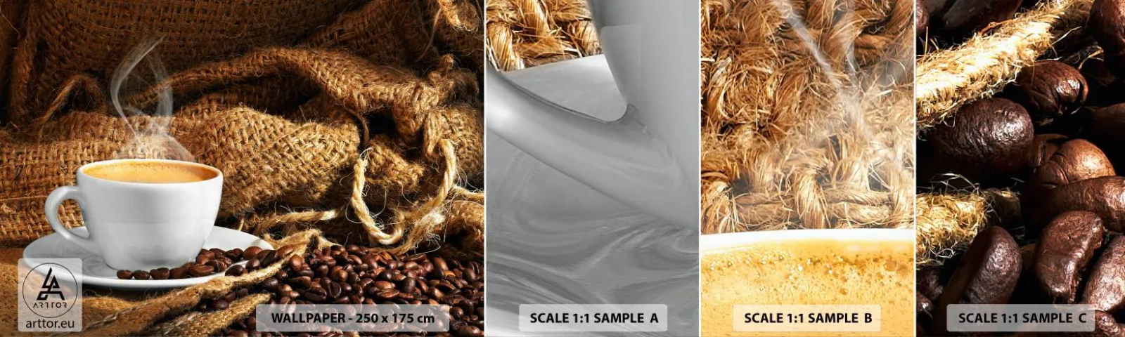 Fototapet Prøve Standard Eco - Duften af mokka og honningvæskens tæthed - Gastronomi, Kaffe, kop kaffe - 100x30 cm