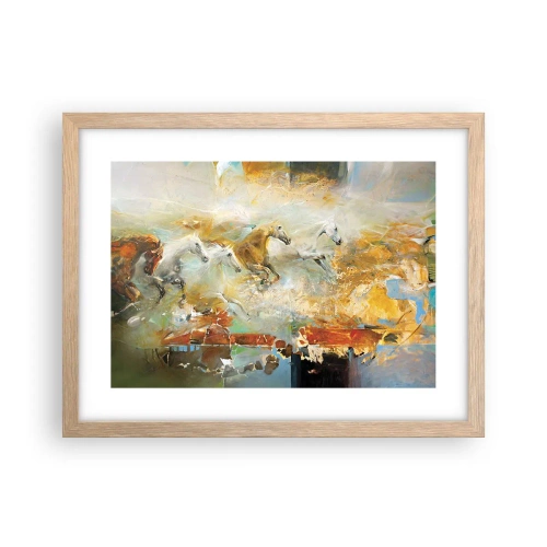 Plakat i ramme af lyst egetræ - Galopperer gennem lyset - 40x30 cm