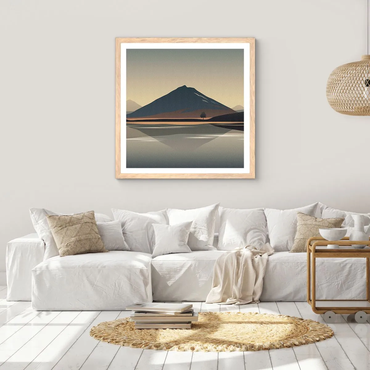 Plakat i ramme af lyst egetræ - Spejlrefleksion - 30x30 cm