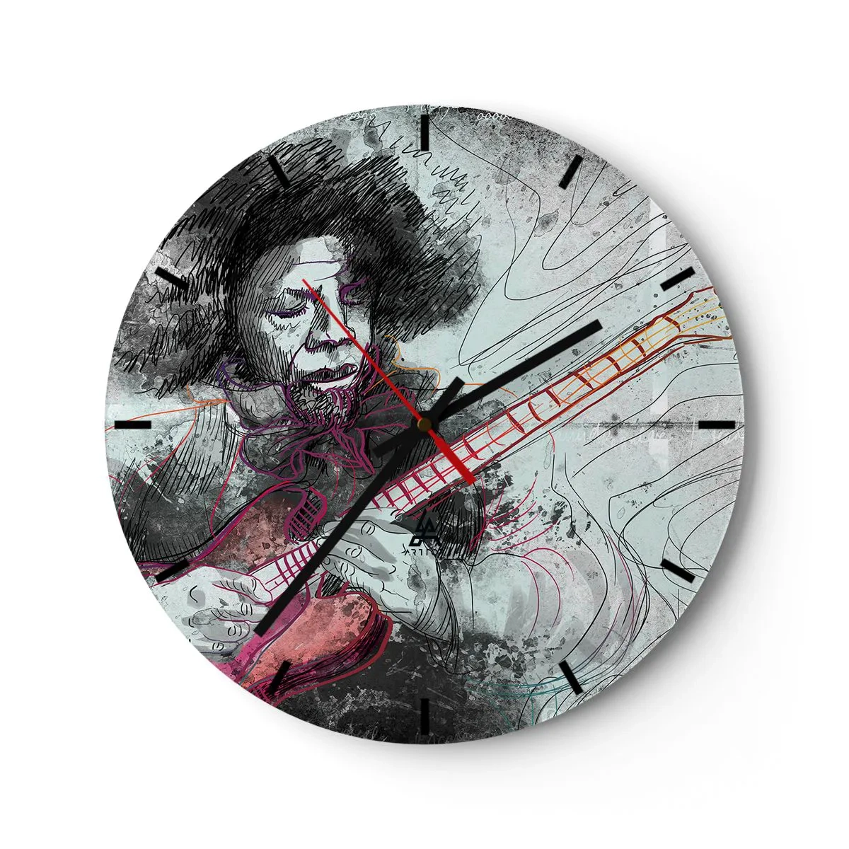 Vægur, Uret - Kunstnerisk guitaristmotiv i pastelfarver - 30x30cm - På musikkens bølger - Moderne vægdekoration til stue, køkken og soveværelse ARTTOR