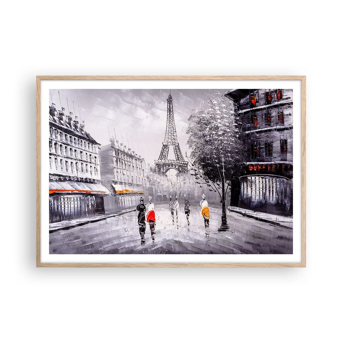 Plakat i ramme af lyst egetræ - En parisisk spadseretur - 100x70 cm