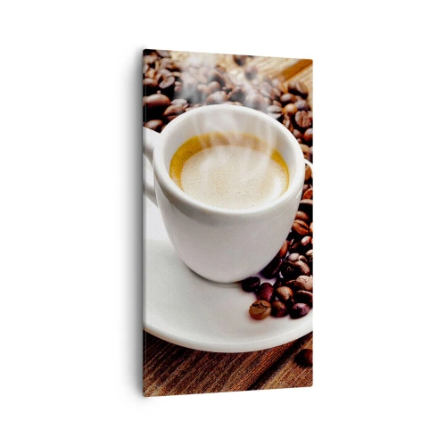 Lærredstryk - Billede på lærred - Kaffe på bænken - 55x100 cm