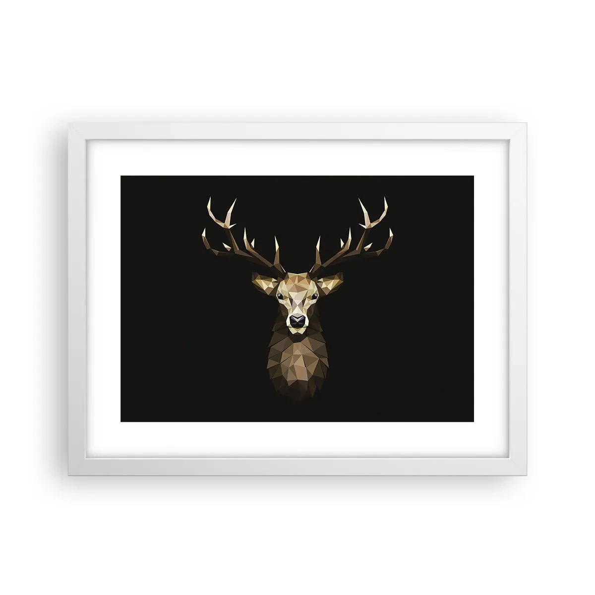 Plakat i hvid ramme - Kubistisk hjort - 40x30 cm