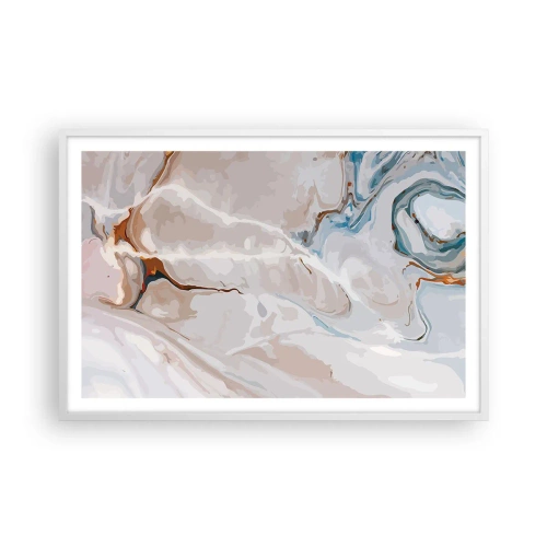 Plakat i hvid ramme - Blå slynger sig under det hvide - 91x61 cm