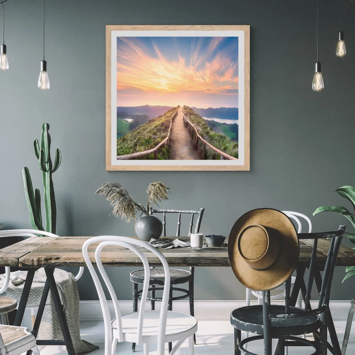 Plakat i ramme af lyst egetræ - Tæt på himlen - 30x30 cm