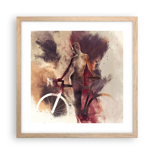 Plakat i ramme af lyst egetræ - I marmor former den cyklende sjæl - 40x40 cm