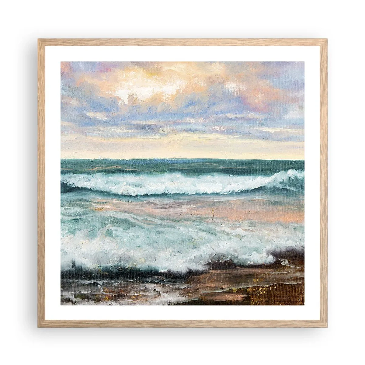 Plakat i ramme af lyst egetræ - Her vil du glatte din sjæl - 60x60 cm