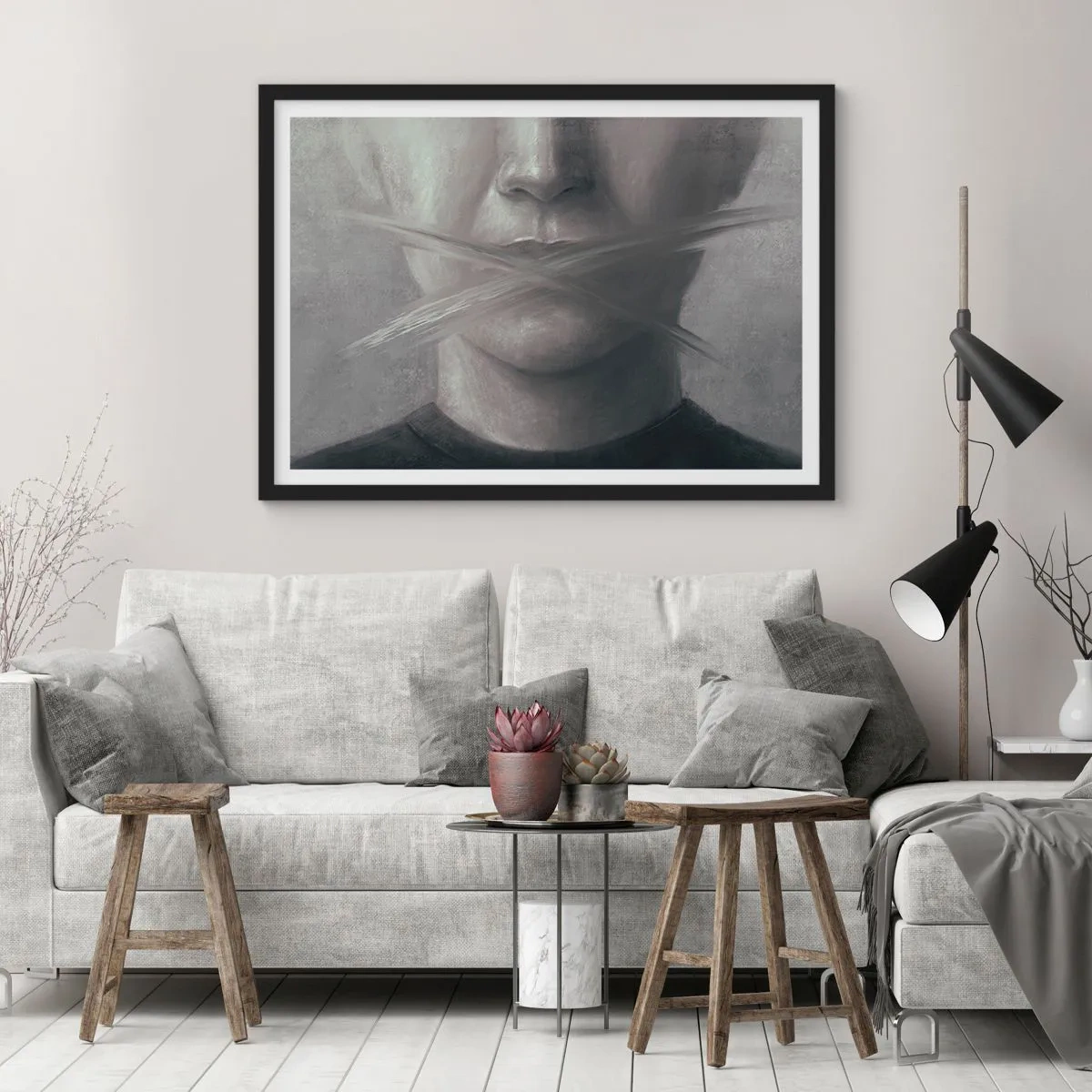 Plakat i sort ramme - Ikke et ord - 100x70 cm