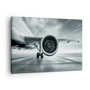 Lærredstryk - Billede på lærred - En flys jetmotor på asfalten - 70x50cm - Der er kraft! - Moderne vægdekoration til stue og soveværelse ARTTOR