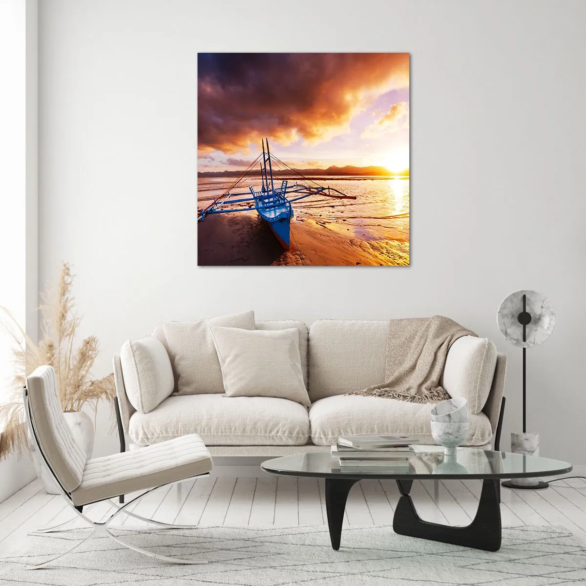 Billede på glas - Efter en lang dag kan du strække dig ud på sandet - 40x40 cm