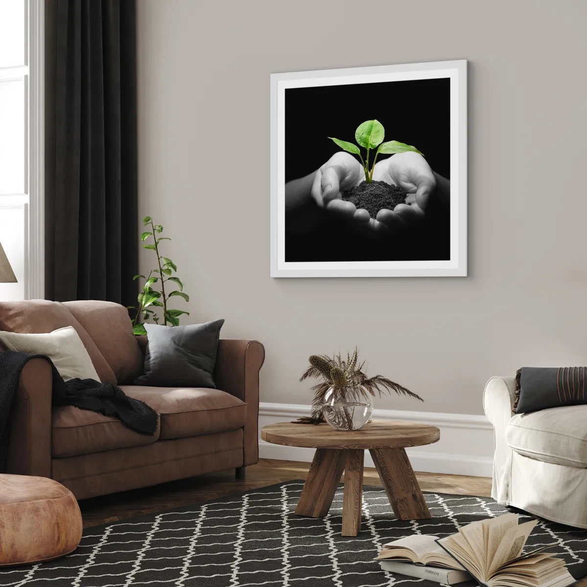 Plakat i hvid ramme - Jeg elsker naturen, jeg beskytter den - 50x50 cm