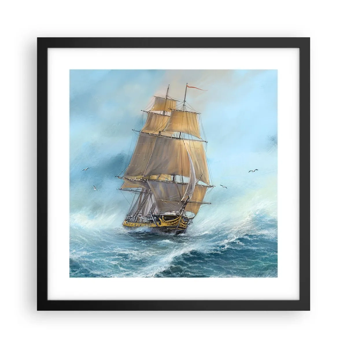 Plakat i sort ramme - Bølgende gennem bølgerne - 40x40 cm