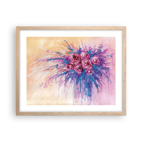 Plakat i ramme af lyst egetræ - Rose springvand - 50x40 cm