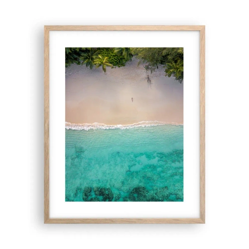 Plakat i ramme af lyst egetræ - Paradis strand - 40x50 cm