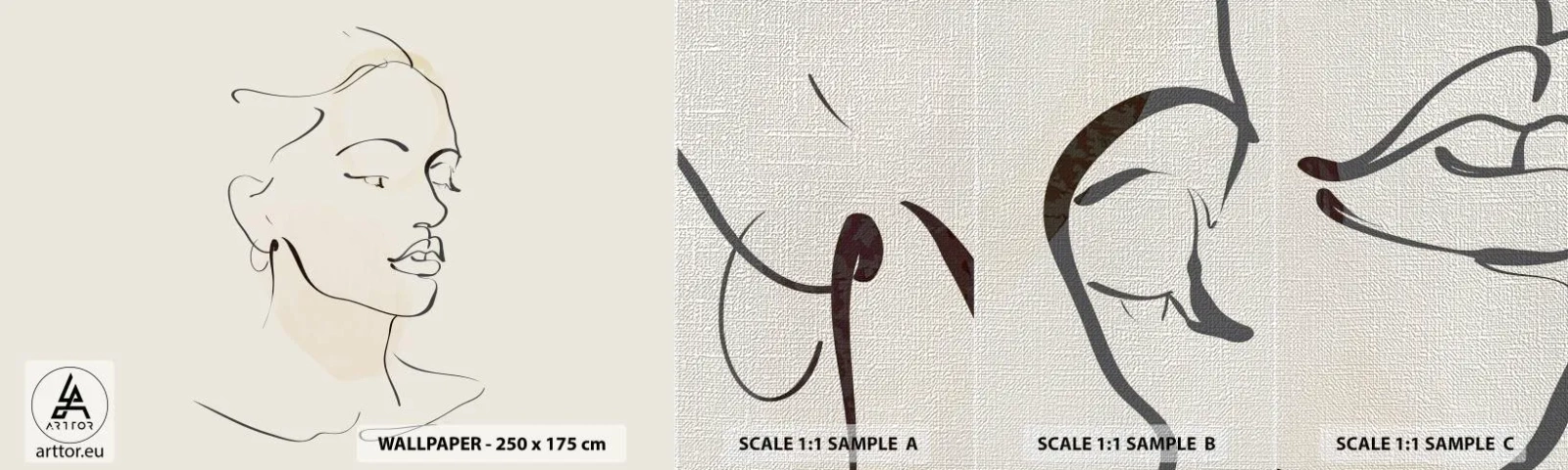 Prøve Fototapet Premium Canvas - En bestemt linje - Abstraktion, Kvindens ansigt, Lineart - 100x30 cm