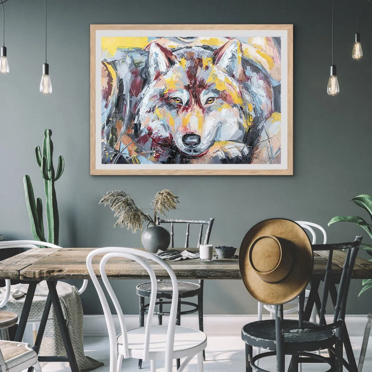Plakat i ramme af lyst egetræ - Fred blandt kære - 50x40 cm