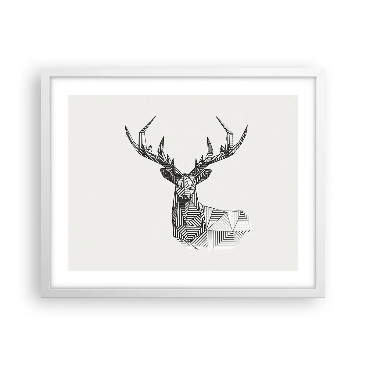 Plakat i hvid ramme - Hjorte i kubistisk stil - 50x40 cm