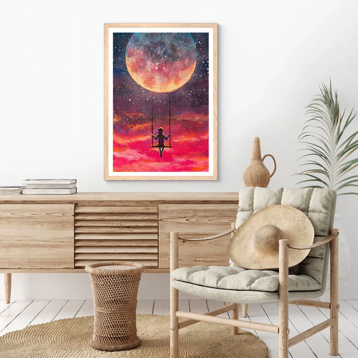 Plakat i ramme af lyst egetræ - Glæd dig i skyerne - 70x100 cm