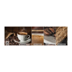 Prøve Fototapet Premium Sand - Kulets sorthed, ravets gennemsigtighed - Gastronomi, Kaffe, kop kaffe - 100x30 cm
