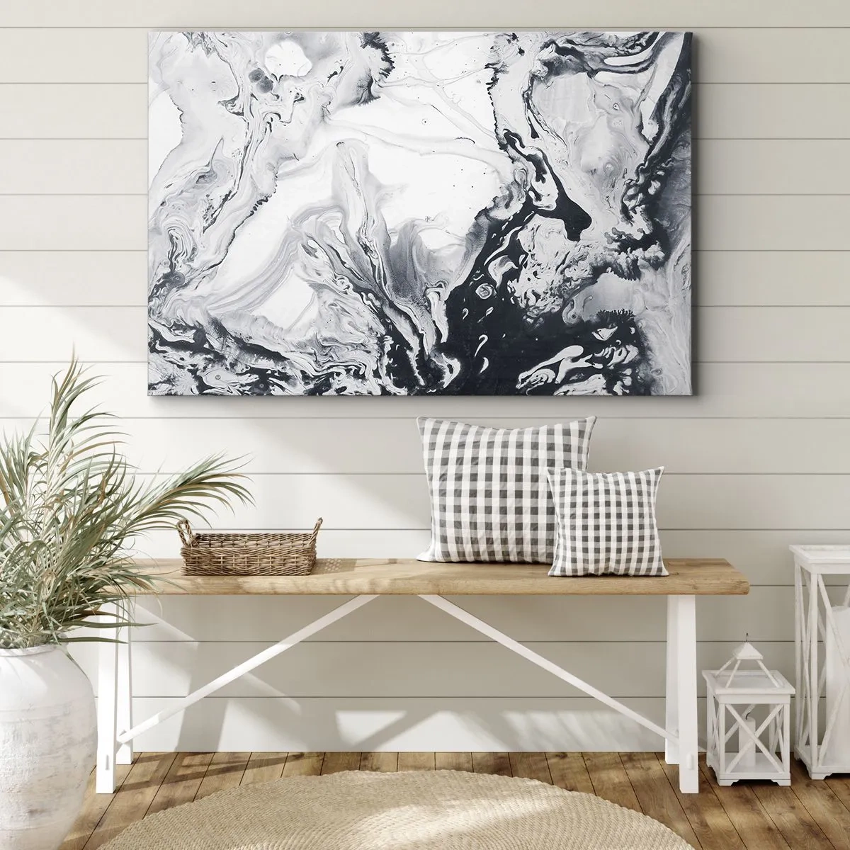 Lærredstryk - Billede på lærred - Monokromt abstrakt mønster med marmoreffekt - 70x50cm - Jordens indre - Moderne vægdekoration til stue og soveværelse ARTTOR