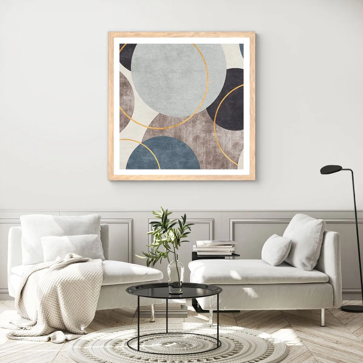 Plakat i ramme af lyst egetræ - Hjul efter hjul - 40x40 cm