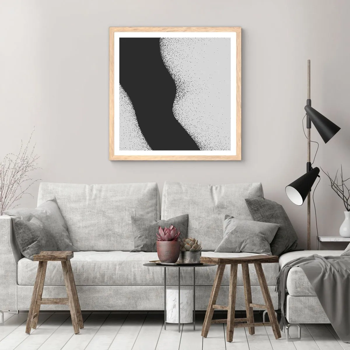 Plakat i ramme af lyst egetræ - Flydende balance - 30x30 cm