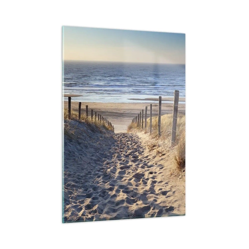 Billede på glas - Havet brummer, fuglene synger, en vild strand midt i græsset.... - 50x70 cm