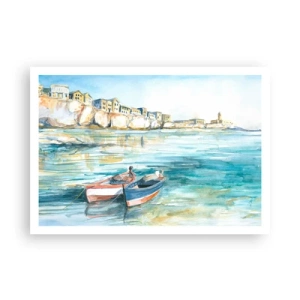 Plakat - Landskab i azurblå - 100x70 cm