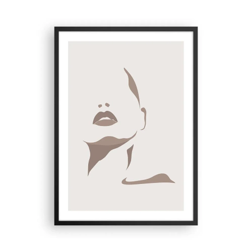 Plakat i sort ramme - Et minimalistisk ansigtsportræt i beige og brune nuancer. - 50x70cm - Skabt af lys og skygge - Moderne vægdekoration til stue og soveværelse ARTTOR